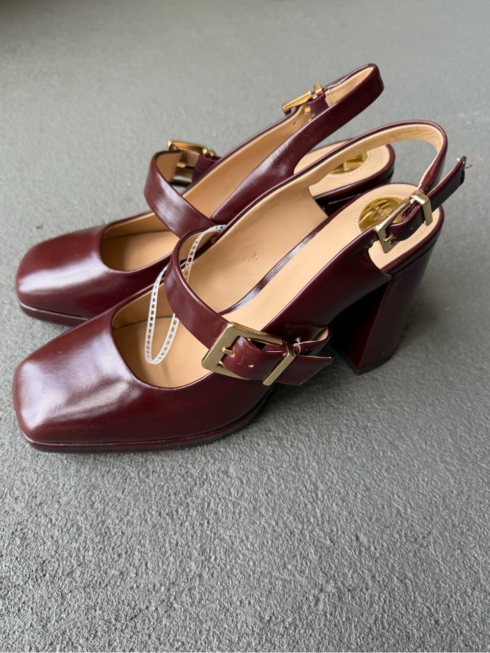 Gianni Bini Maroon Leather Sonata Slingback Mary Jane Pump 8M Chunky NWOB - Picture 3 of 13